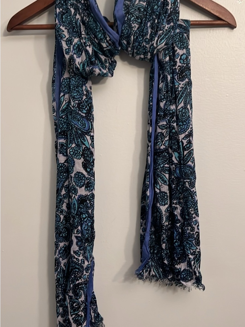 Talbots Blue and Black Floral Print Scarf